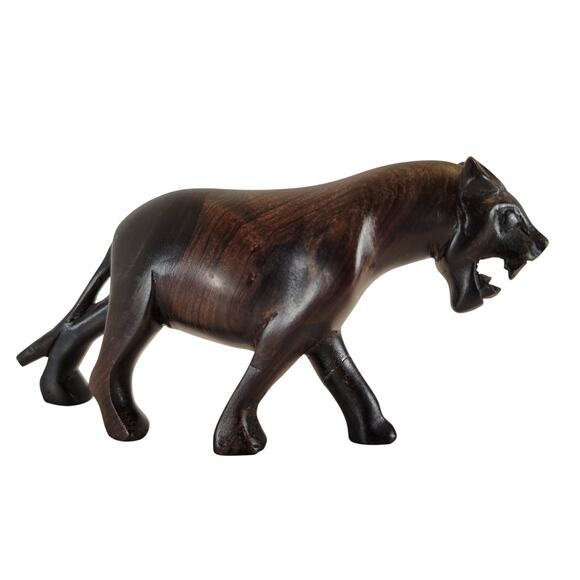 Hand Carved Wood Lion Figurine Safari Jungle Decor 6" Animal Statue  READ - Picture 11 of 13